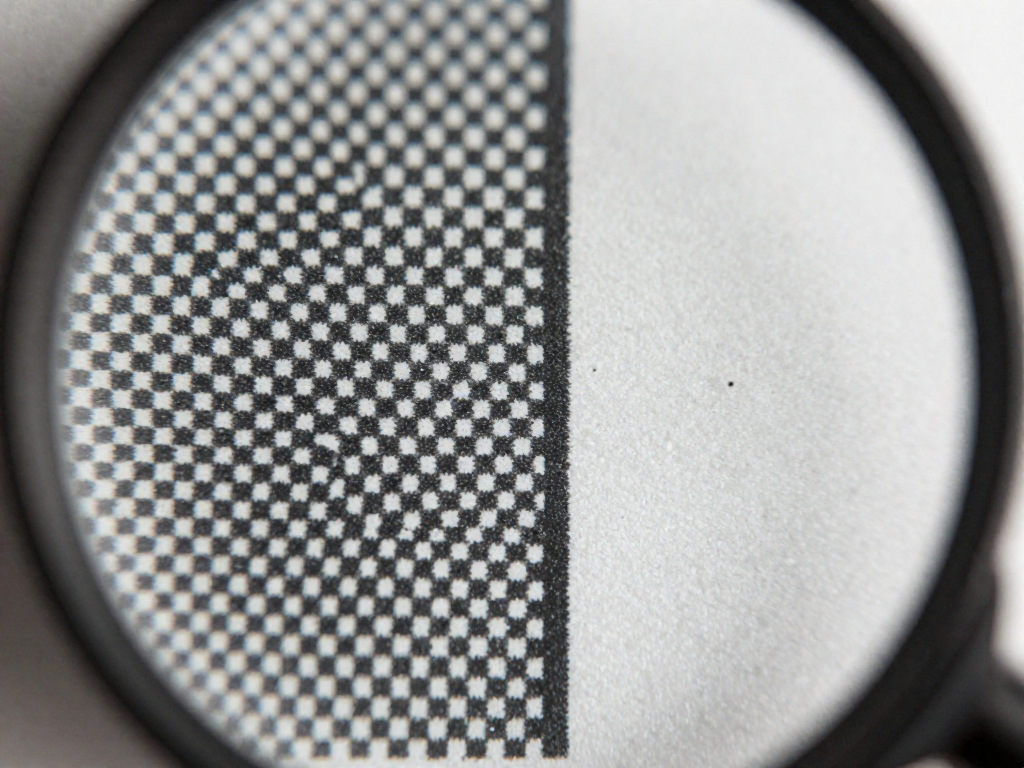 Magnified view of a game label showing the detailed dot pattern of a real print versus the fuzzy dots of a counterfeit.