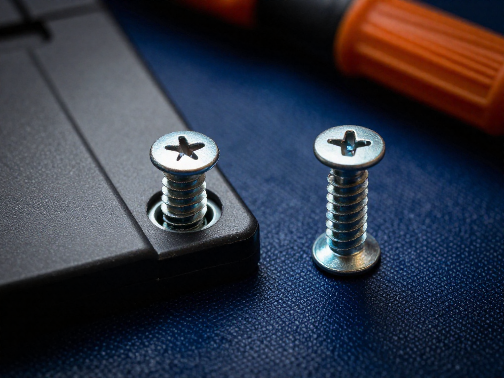 Close-up of a game cartridge with a proprietary tri-wing security screw next to a standard Phillips screw, highlighting hardware differences.