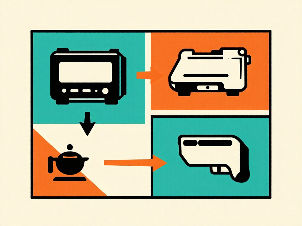 A bright, retro-styled comparison chart with icons and silhouettes representing cost, quality, value, and ethics differences between reproduction and original game cartridges.