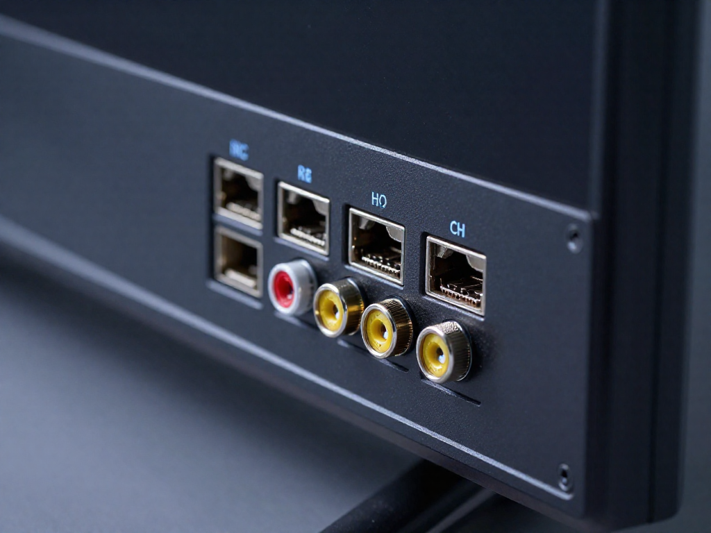 Close-up of a modern television's input panel showing HDMI and legacy AV ports side by side.