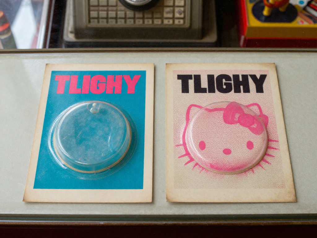 Two blister card packages on a counter, one original with crisp printing and yellowed bubble, the other a reprint with faded, fuzzy printing.